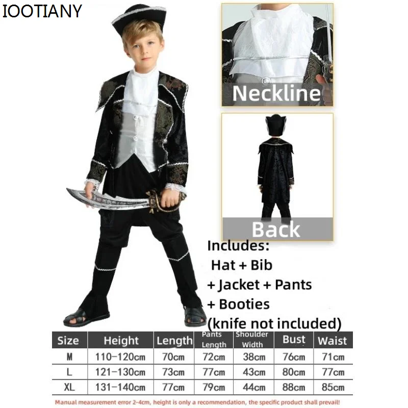 Children's Pirate Cosplay Costume Silver Side Pirate Suit Caribbean Costumes Halloween Carnival Role Play Stage Performance Sets