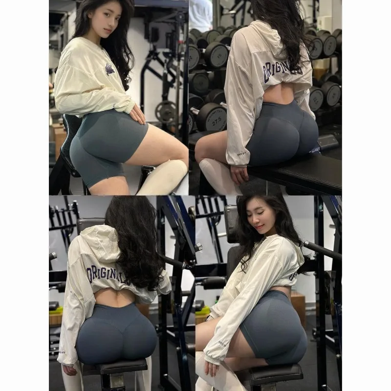 

Peach Hip Yoga Shorts Training Running Hip Show Fitness Pants Multi Color High Elasticity Tight Fitness Three Part Breathability