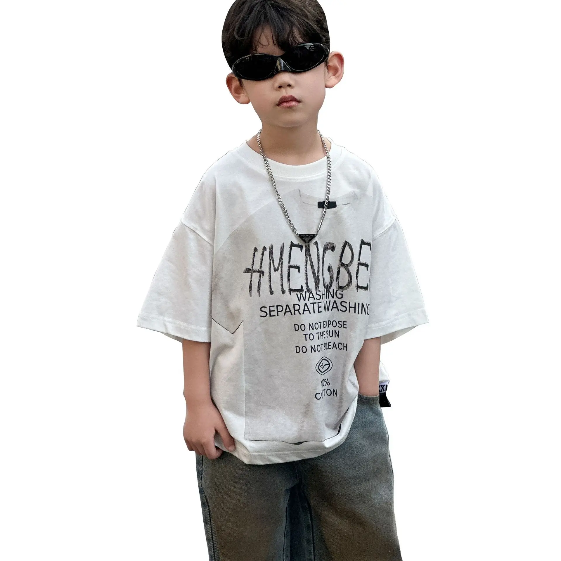 

2026 New Boys Korean Style T-Shirt Summer Fashion Loose Crew Neck Short Sleeve Tops Casual Outfit for Little & Big Kids