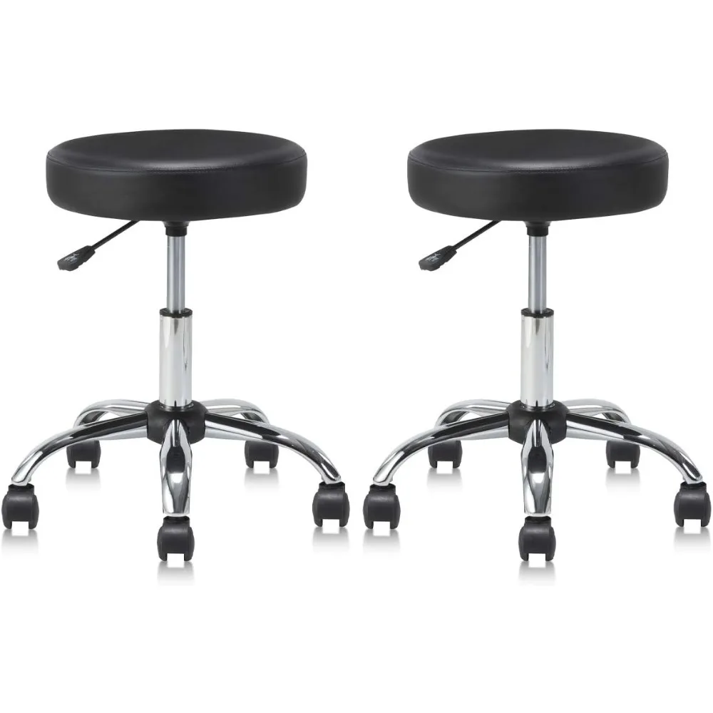 

Set of 2 Round Rolling Stool Swivel with Wheels Adjustable Height Heavy Duty Wide Seat Drafting Stool Chair