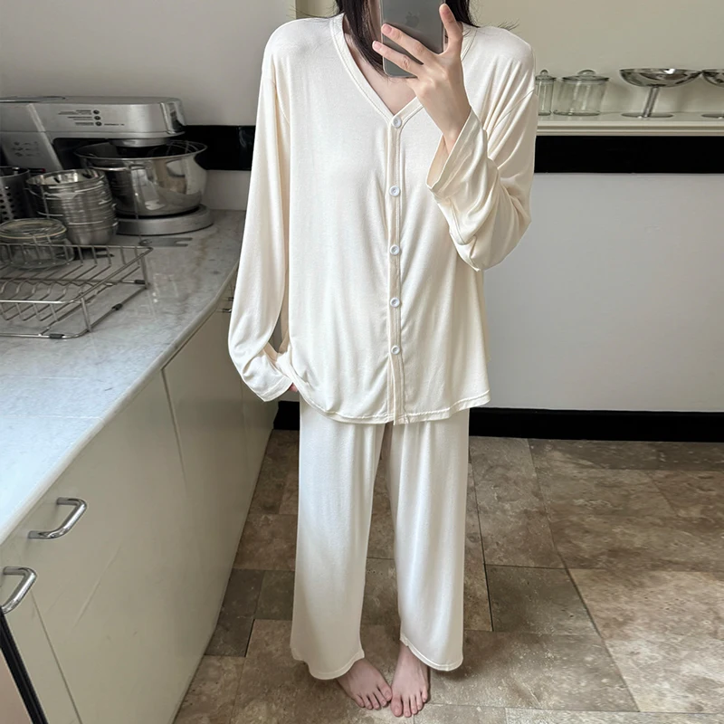 

Pajama Sets Women Modal Slimming Homeclothes Theme Sister Thermal Smooth V Neck Cap Sleeve Shorts Fall Simple Pants Comfortable