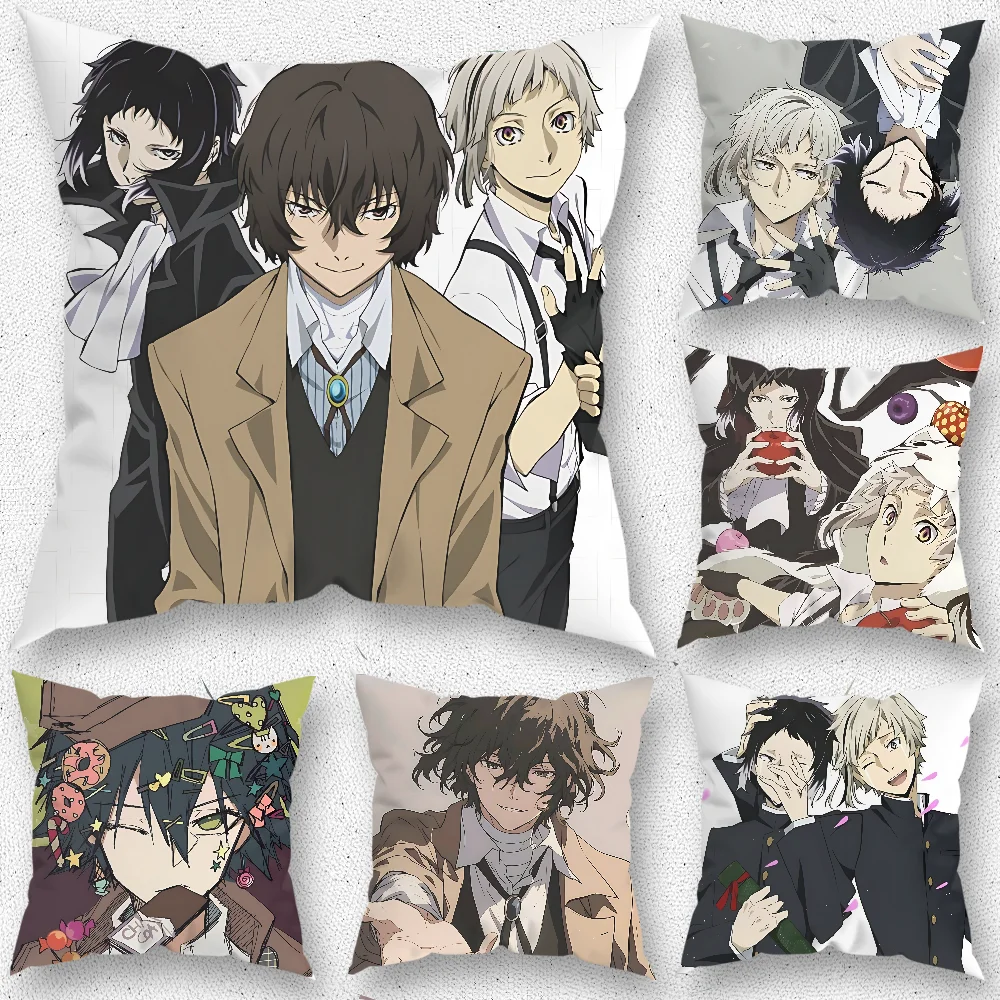 B-Bungo S-Stray Dogs Pillow Case For Home Bedroom Room Decoration Living Room Sofa Cushion Cover Suitable