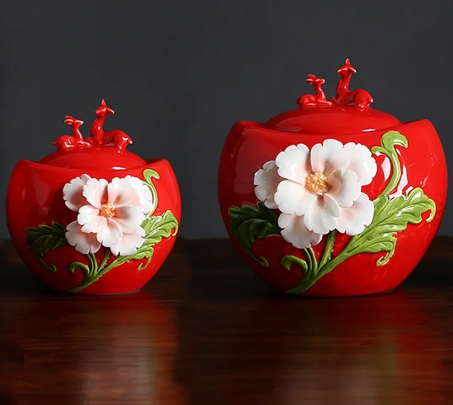 Chinese Ceramic Tea Cans Mixed Food Storage Tank Kitchen Storage Tank Coffee Tank Hand Drawn Flowers Tea Cans Home Decoration