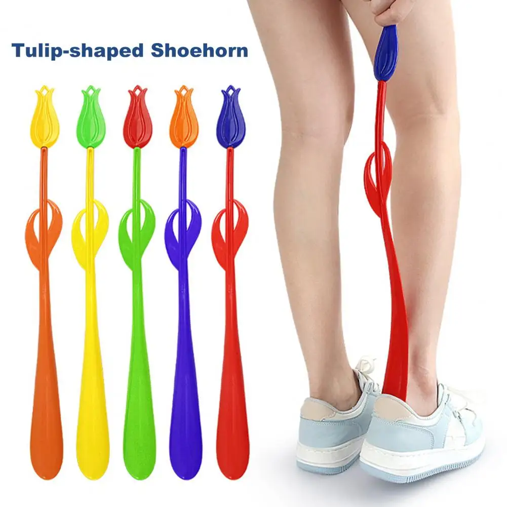 

Tulip Long Handle Shoe Horn Flower Shape Seniors Unisex Kids Elder Boots Casual Sports Dress Shoe Lifter Helper Shoe Accessories