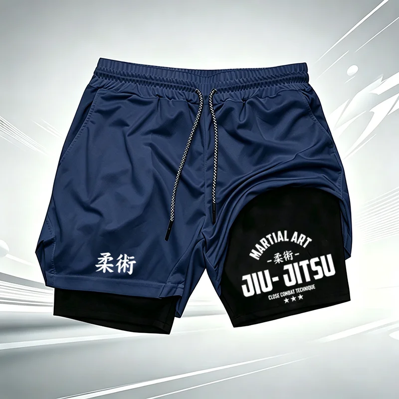 Martial Art Jiu-Jitsu Print Ufc Herren-Sportshorts mit doppelter Schicht, schnell trocknend, reibungsarm, für BJJ, MMA und Fitness wx249