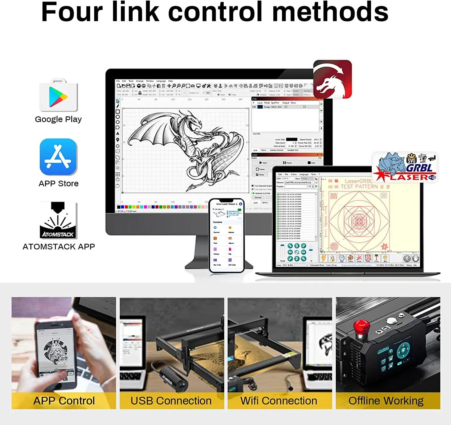 ATOMSTACK X20 S20 A20 Pro 130W Quad-Laser Engraver Engraving Cutting Machine Built-in Air Assist App Control Support Offline