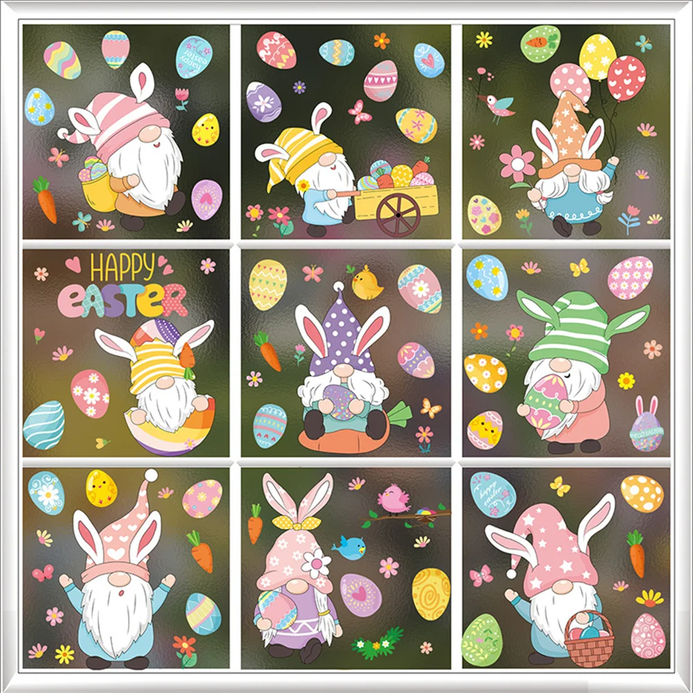 2024 Easter Window Stickers Rabbit Bunny Colorful Egg Wall Decal Ester Decorations for Home Happy Easter Party Window Sticker