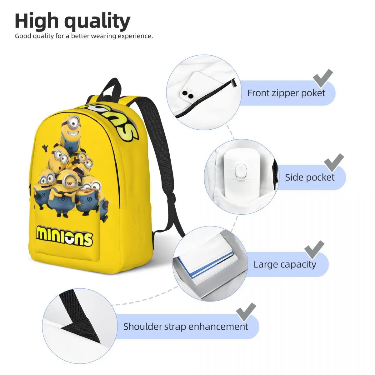 Bolso para portátil de película de comedia para niños, mochila de hombro resistente para Campus, Minions, regalo de regreso a la escuela