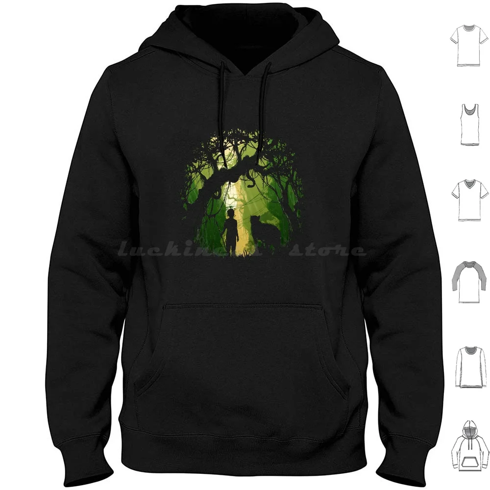 Opening Hoodies Long Sleeve Jungle Journey Travel Nature Forest Trees Animals Panther Snake Story Green