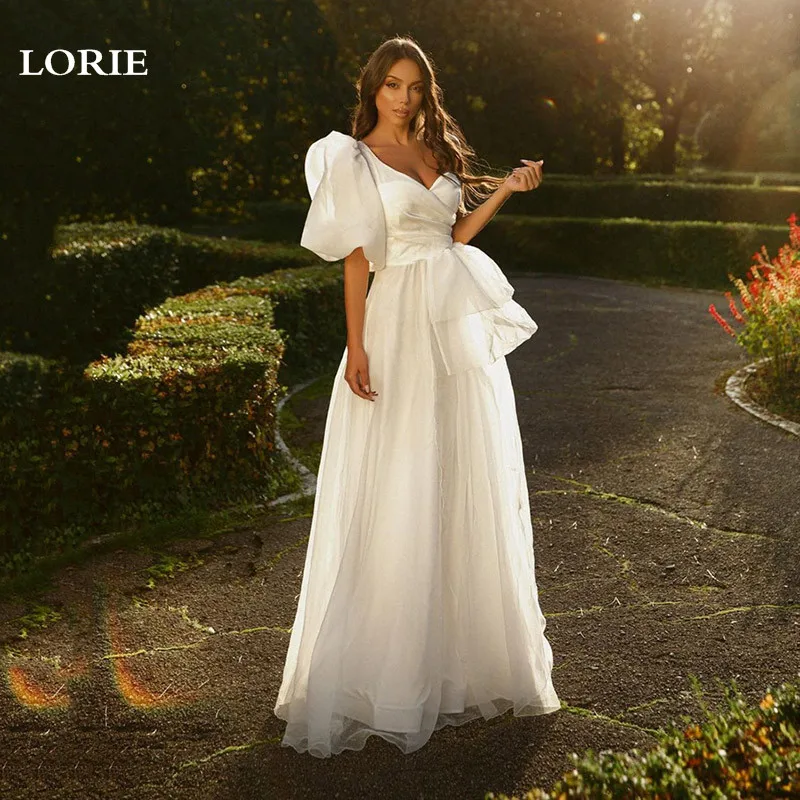 

LORIE A-Line Shiny Evening Dress One Shoulder Short Puff Sleeve Wedding Dress Tulle Prom Gowns Bride Formal Party Dresses 2024