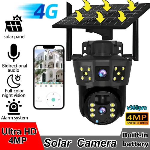 Imagen 1 del producto 2025 NUEVA cámara solar IP V360 Pro HD 4 MP exterior impermeable CCTV visión nocturna cámara de audio bidireccional seguimiento móvil cámara IP 4G