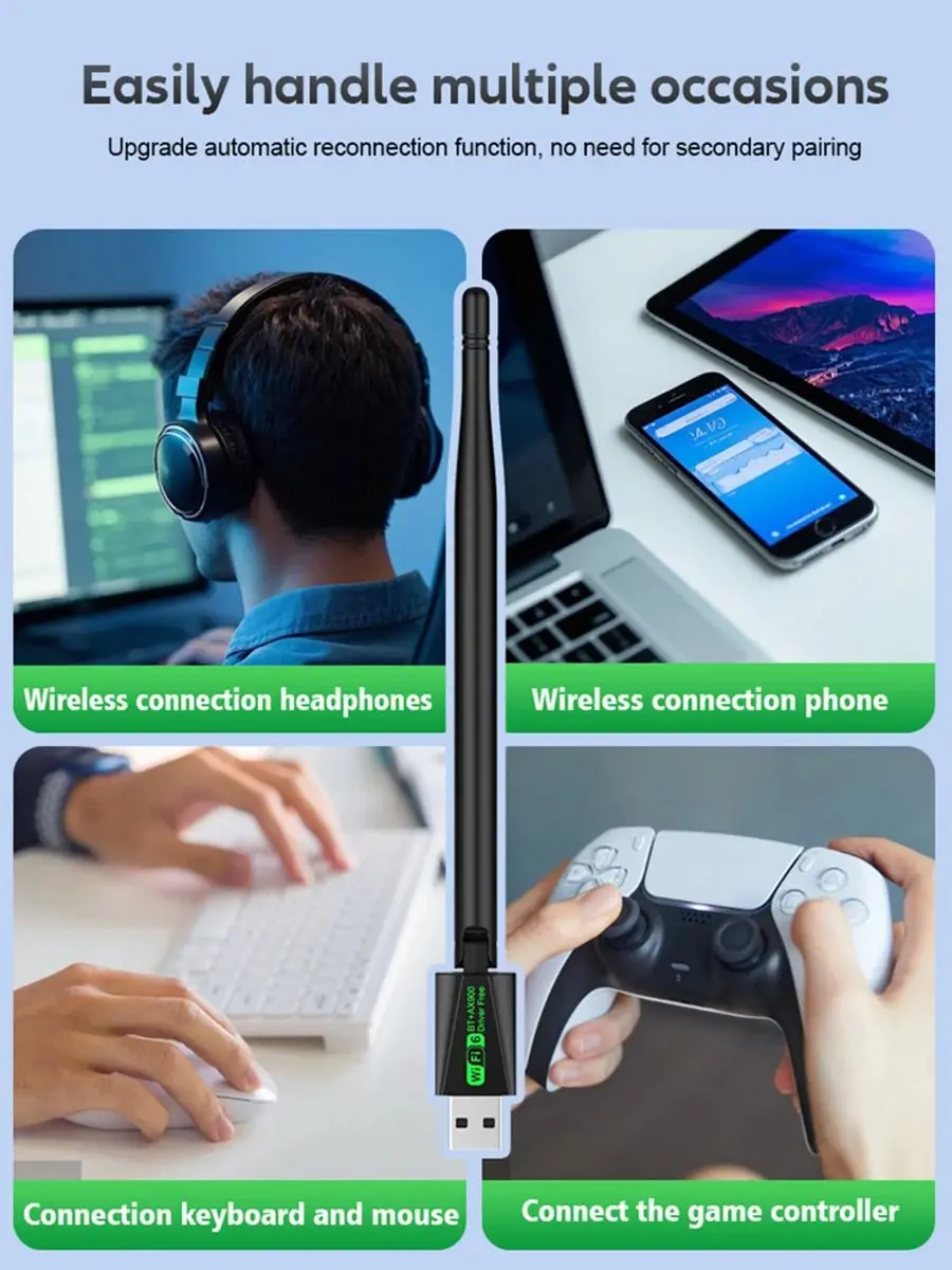 WiFi 6 900Mbps Bluetooth 5.4 + WiFi USB adaptateur de carte réseau sans fil (2.4G + 5GHz) récepteur Wi-Fi double bande pour PC/ordinateur portable Win10/11