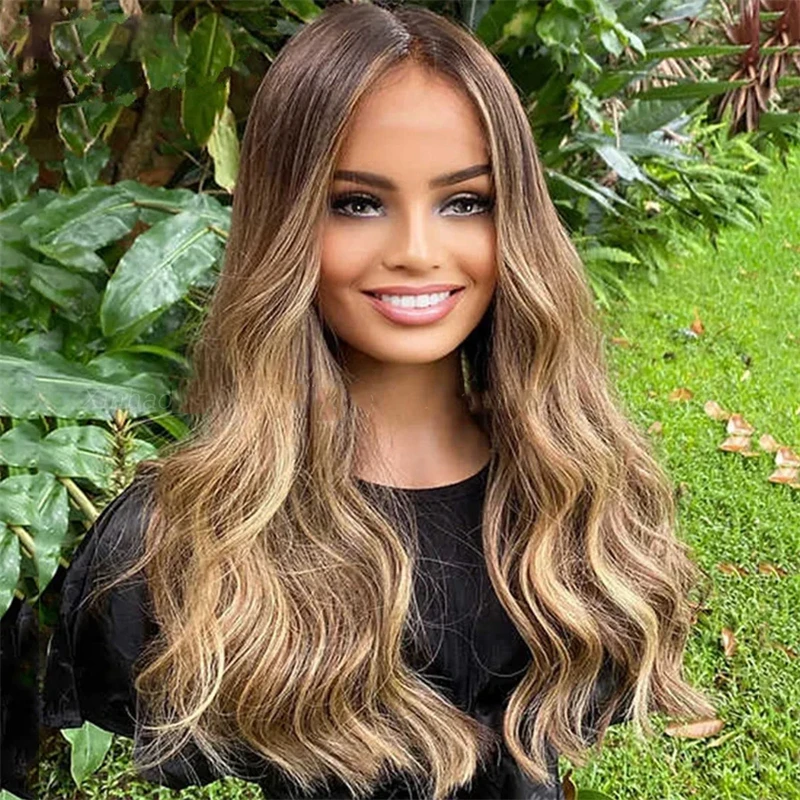 Ombre Ash Brown Highlight Colored Lace Front Wig Body Wave Transparent Lace Frontal Human Hair Wig 13x4 Brazilian Remy Hair Wigs