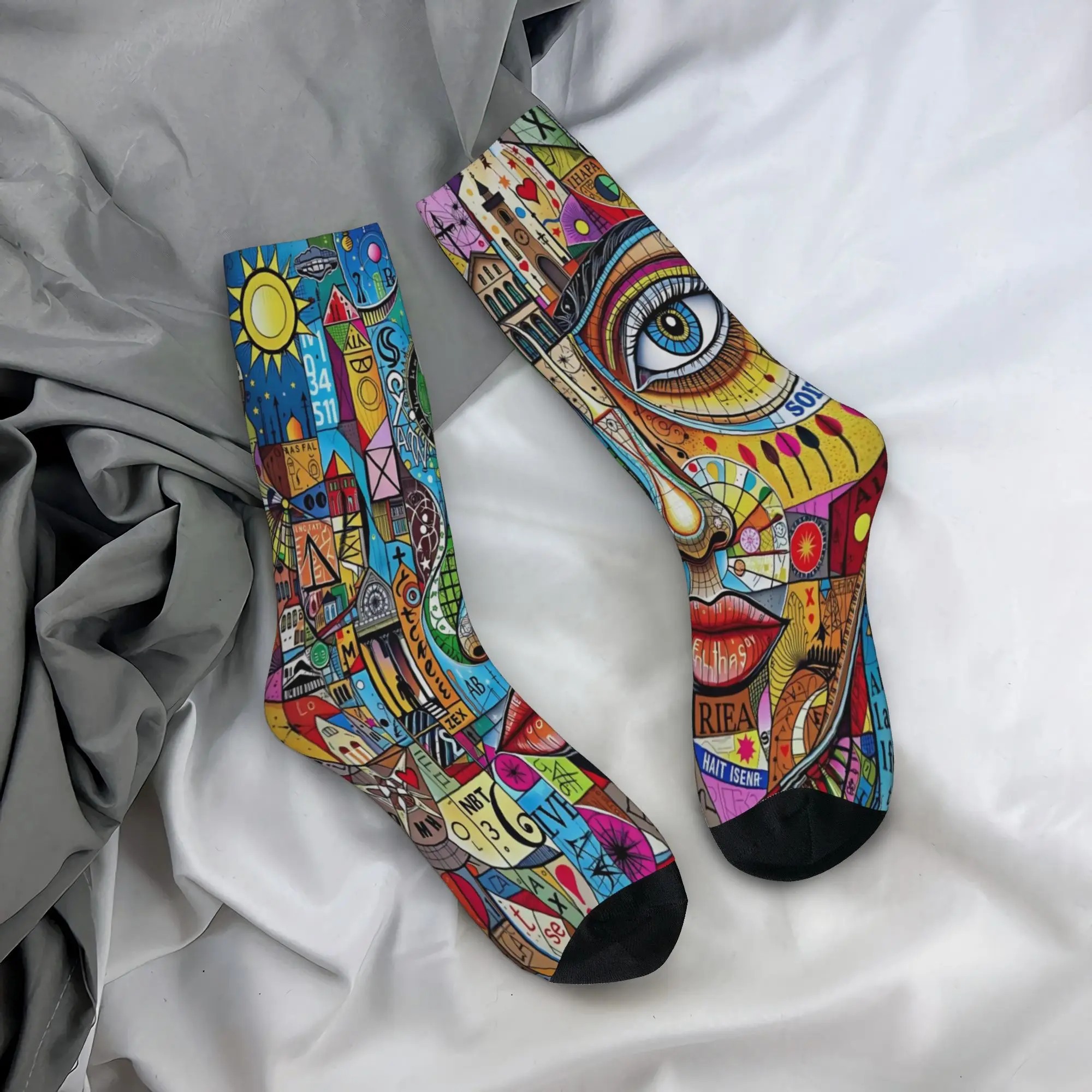 Men Women Abstract Art Face Socks Comfortable Fashion  Socks Hip Hop Merchandise Middle Tube Crew Socks Wonderful Gifts