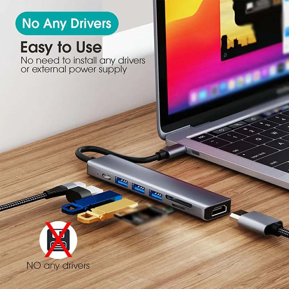 USB-концентратор 7 в 1 с портом Type-C на HDMI