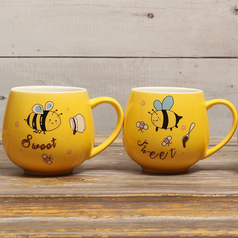 Ceramic Coffee Mug 11OZ Milk Cup Drinkware Yellow bee Pattern Teacup Simple Creative Mugs handle cup