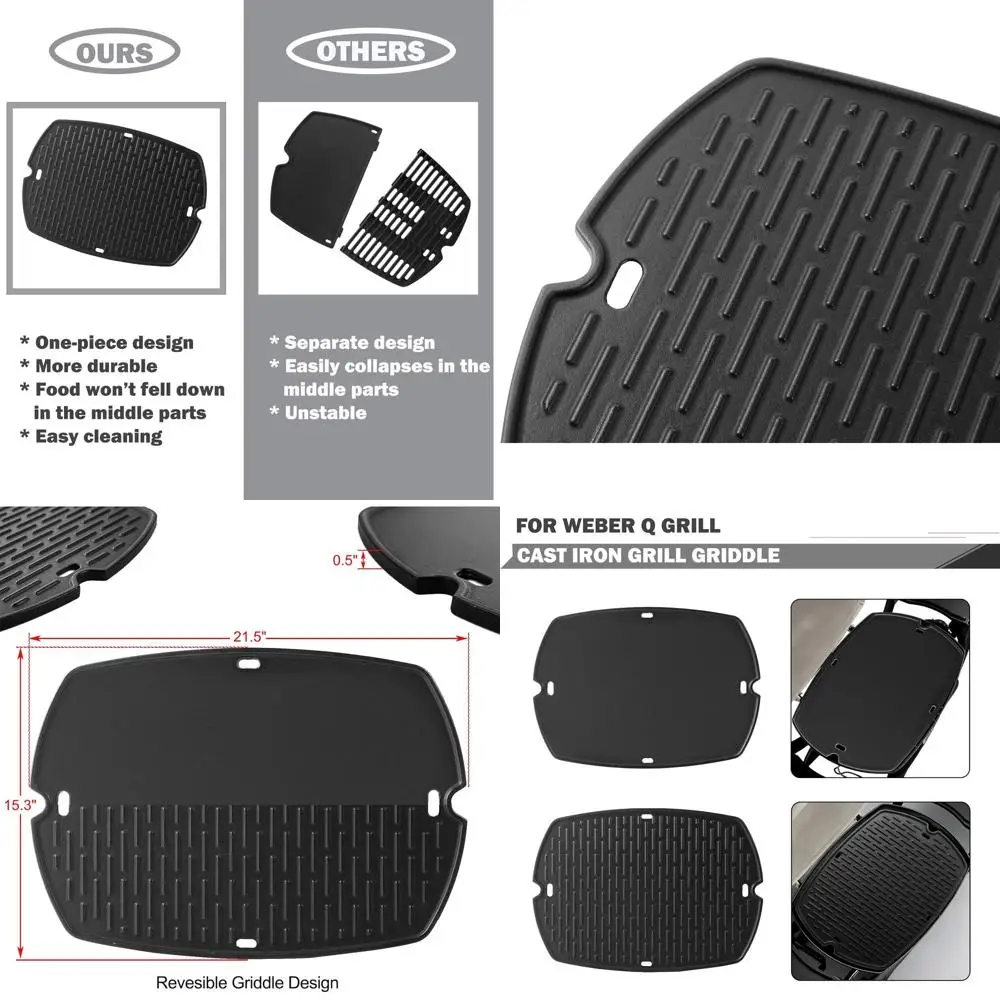 

Weber Q2200 Replacement Griddle Plates for Q2000/Q2400 Grills, Full Size Flat Top Reversible Grates