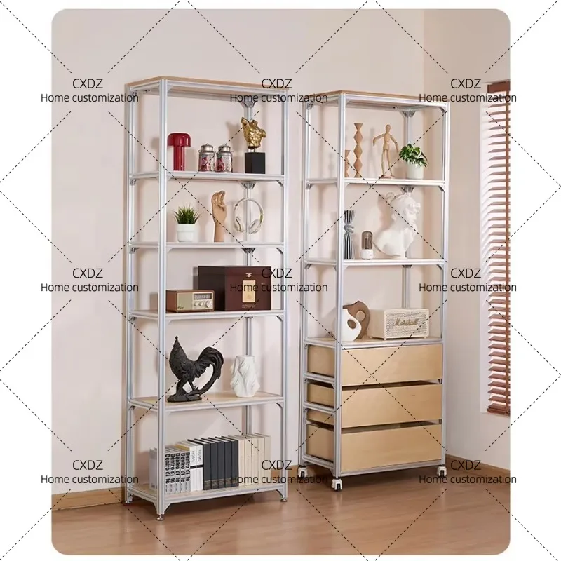 XX Aluminum Profile Birch Ocean Panel Multi-layer Display Rack Minimalist Household Living Room Shelf Floor Storage Cabinet