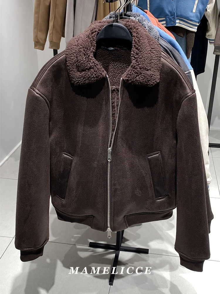 MAMELICCE Original design Synthetic lambswool Fur suede leather jackets for man Turn-down collar jackets for man leather coat