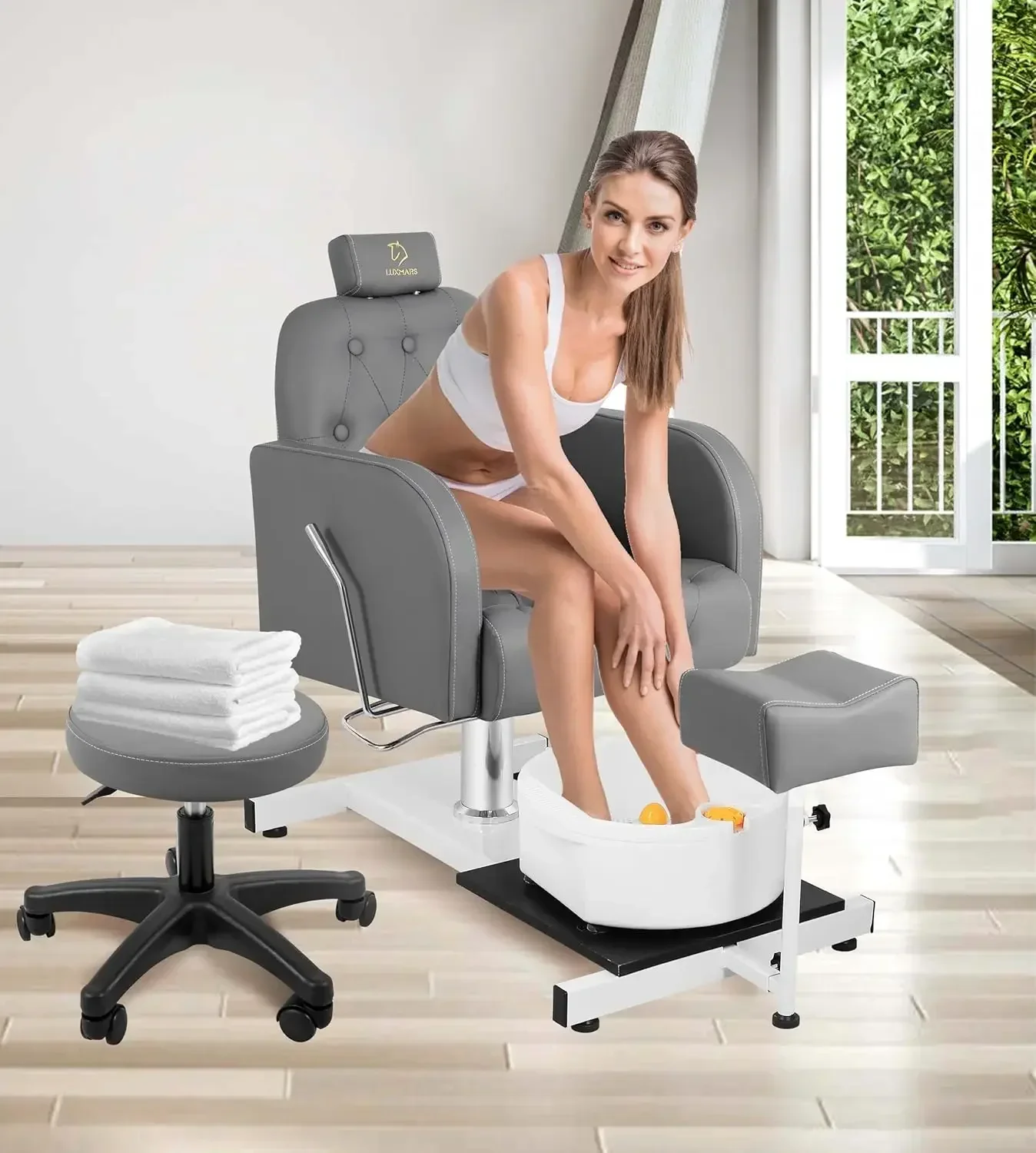 Silla de pedicura con lavabo y taburete para masaje de pies, estación de silla de pedicura ajustable hidráulica, 360 °   Unidad de salón de spa de belleza de rotación