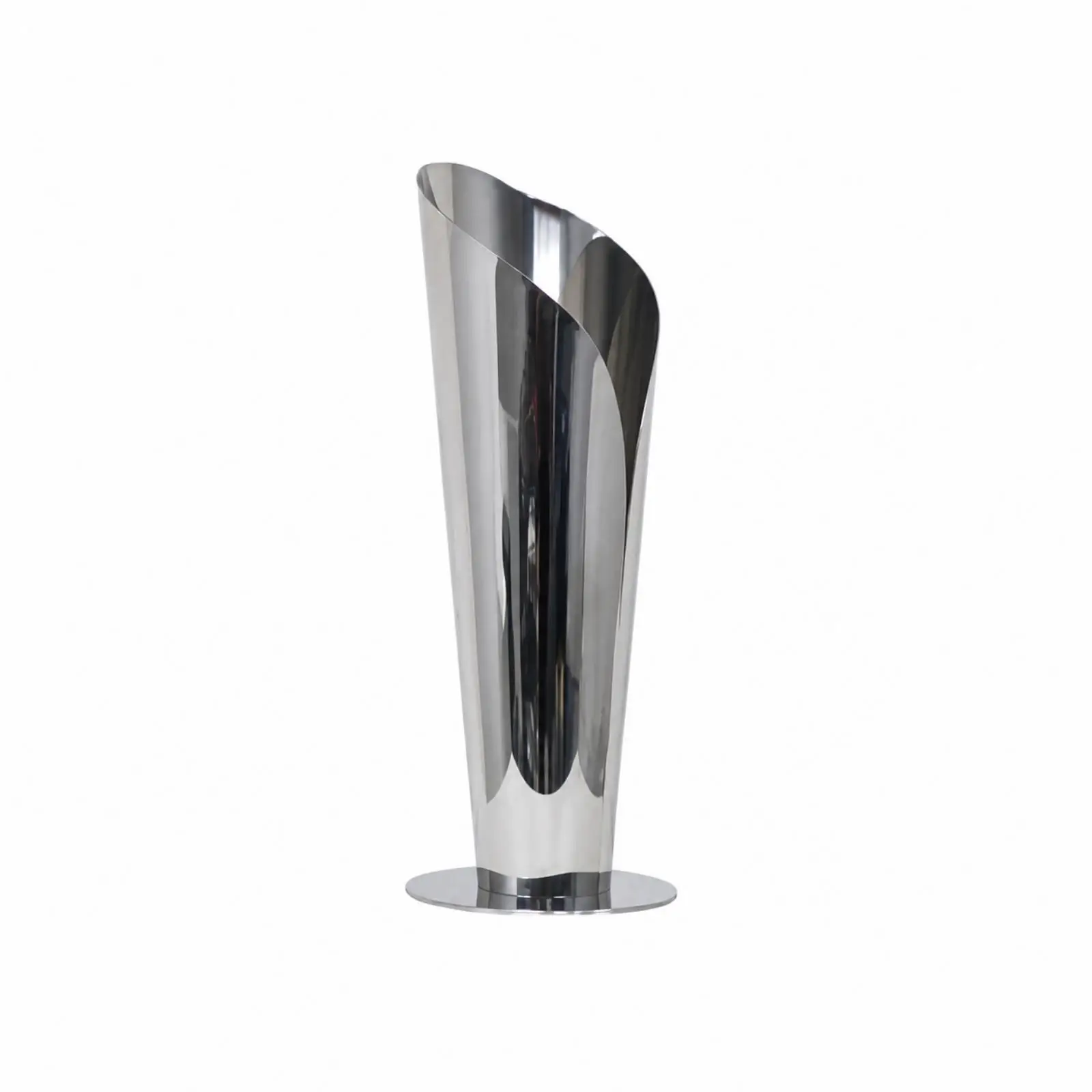 Stainless Steel Sculptural Vase Asymmetrical Opening Metal Tabletop Vase for Flower Arrangements Shelf Decor