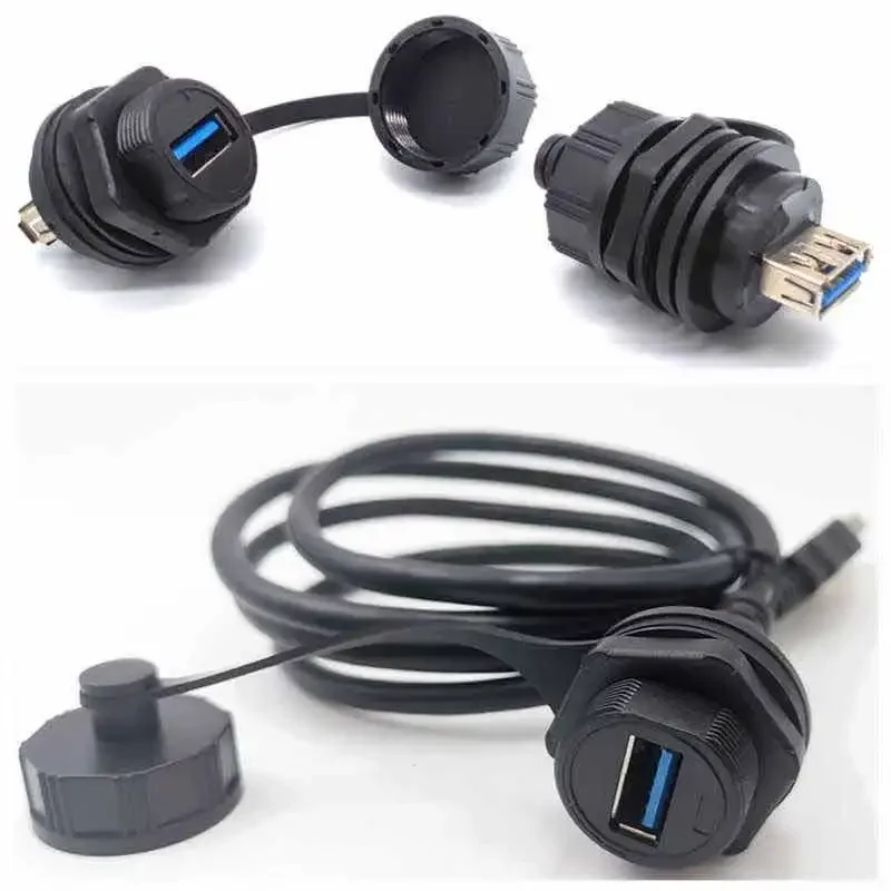 Waterproof Dual Female USB 3.0 Panel Socket Wire IP67 Fine Tooth 20 USB 2.0 Data Signal Cable Male and Female Socket Connector