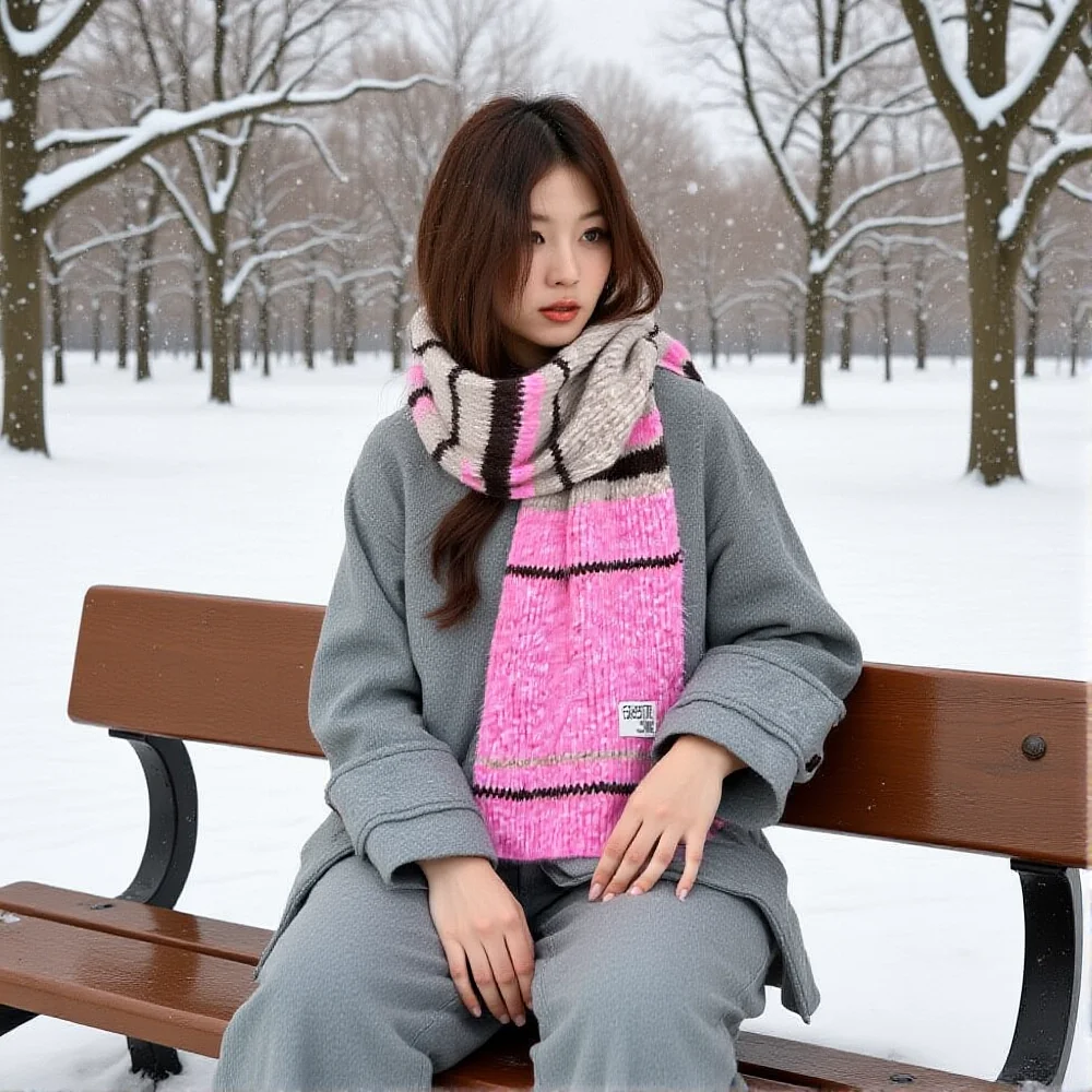 

Новый тренд допамина, цветной полосатый шарф, женский теплый шарф из смеси шерсти в стиле ретро, глушитель для пары, женские вязаные шарфы, зимние