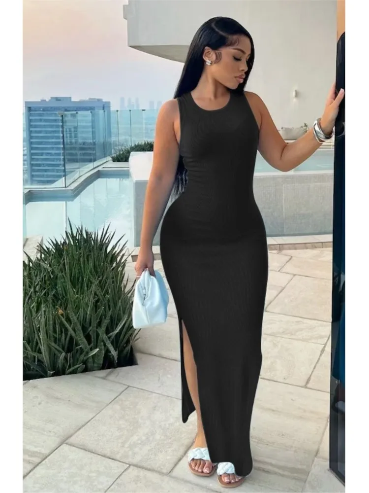 

Fashion Sexy Slim Dress Lady Elegant Solid Sleeveless O Neck Pullover Dresses For Women Summer Holiday Womens Clothing New 2025