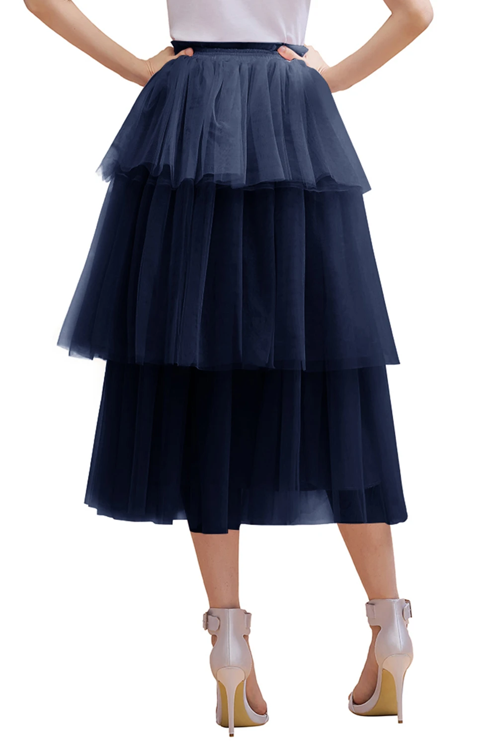 BABYONLINE تول توتو التنانير الطبقات رقيق شبكة كعكة تنورة مرونة عالية الخصر ميدي العجل طول نصف زلات فستاين سهرة/فساتين الحفلات ثوب نسائي