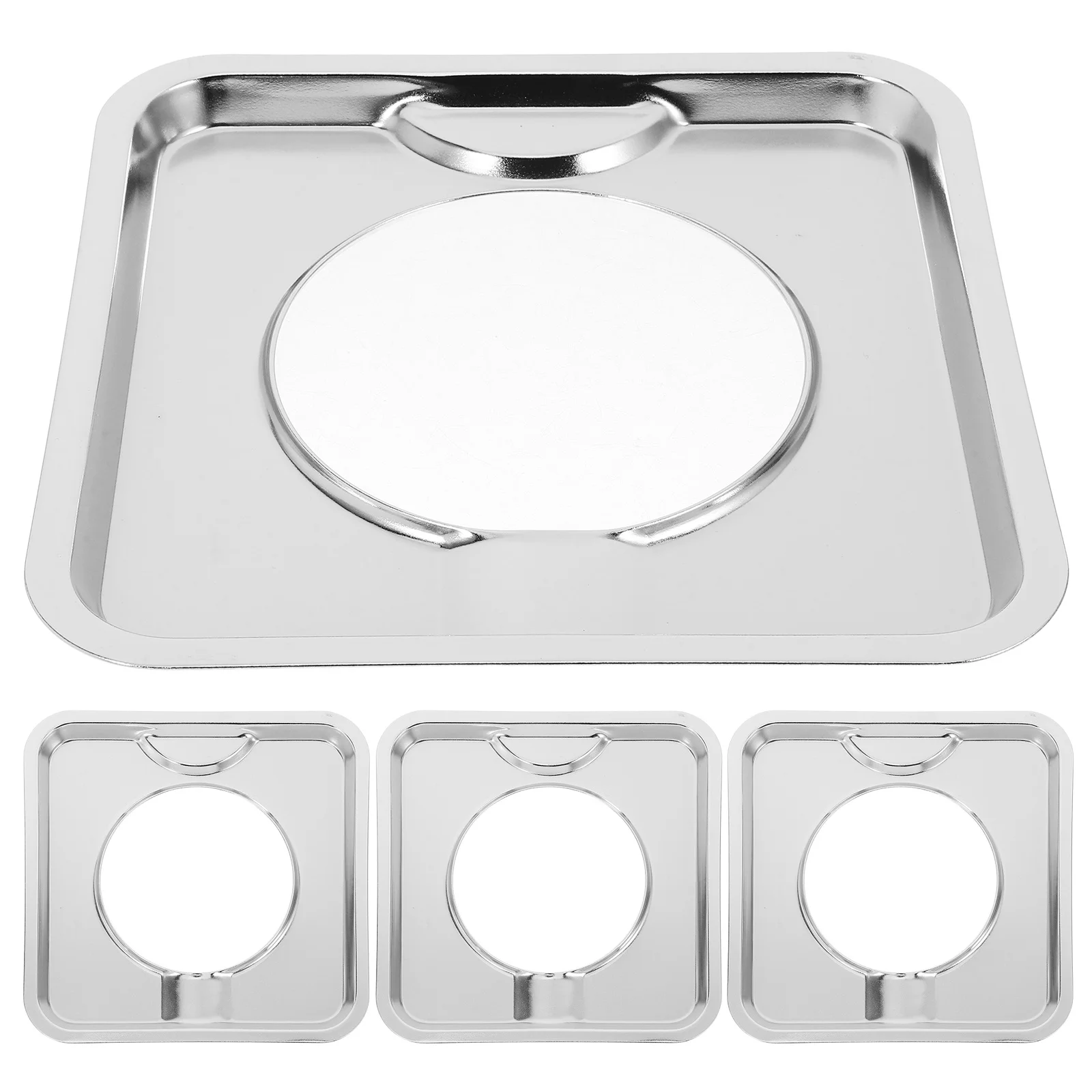 

Electric Range Drip Pans 4 Pcs Set Stove Burner Covers for Gas Cooktop Oil Drip Trays Square Stainless Steel Hob Insert