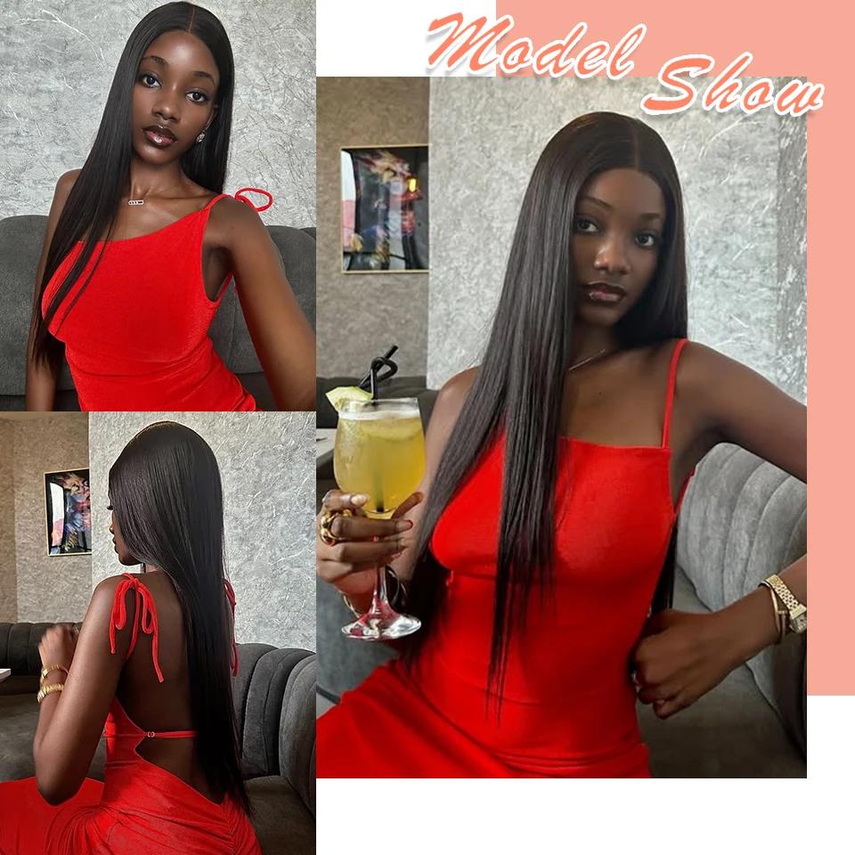 Peluca Frontal de encaje 13x6 recta negra ombré, pelucas frontales de encaje sintético HD de 30 pulgadas de largo resaltado, pelucas Afro de Cosplay prearrancadas