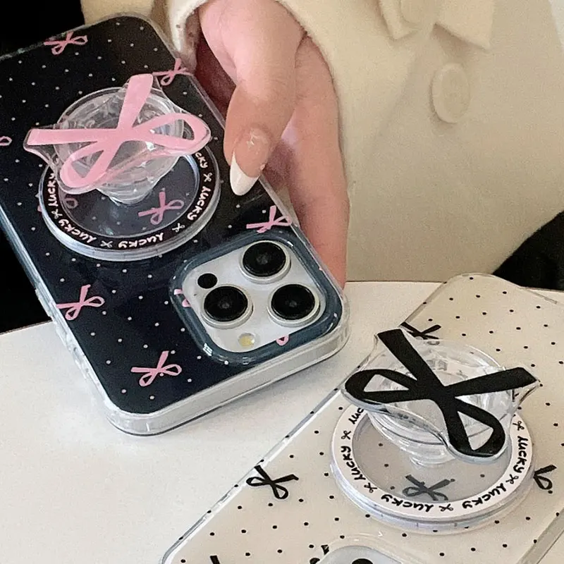 

Cute Simple Bow For Magsafe Magnetic Korean Simple Lovely Kawaii Bowknot Griptok Grip Tok Support Stand Bracket Holder