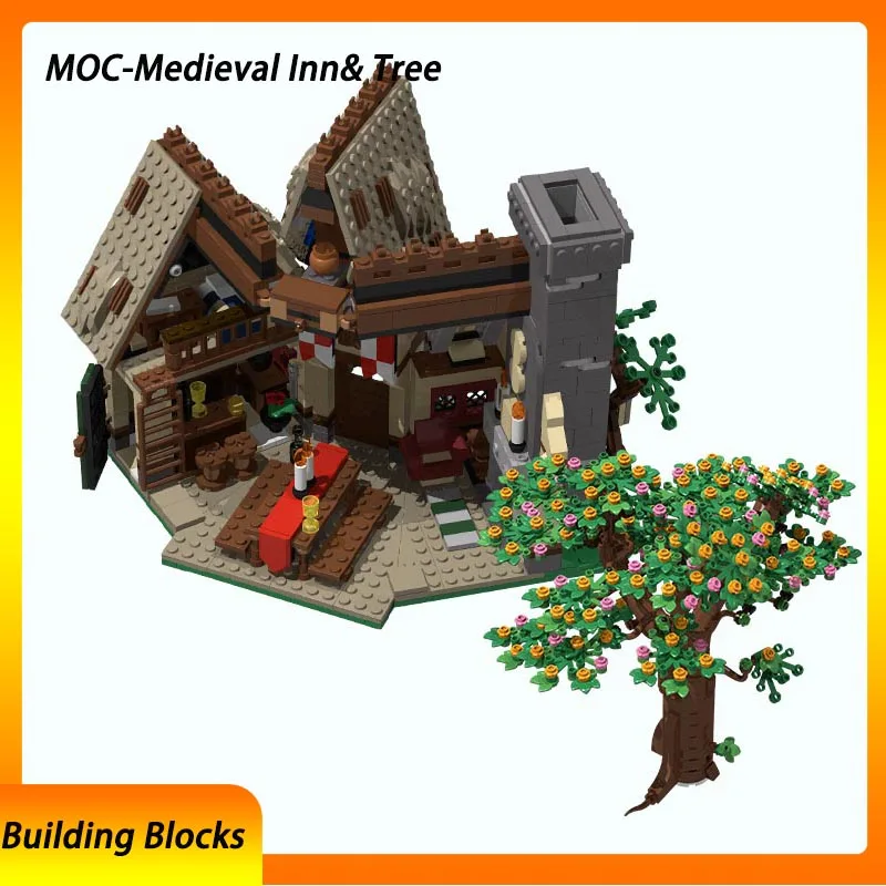 

MOC Medieval Inn and Tree Viking House Building Blocks Set Medieval Street Scene DIY Assembly Toy Compatible Brick Building Kit