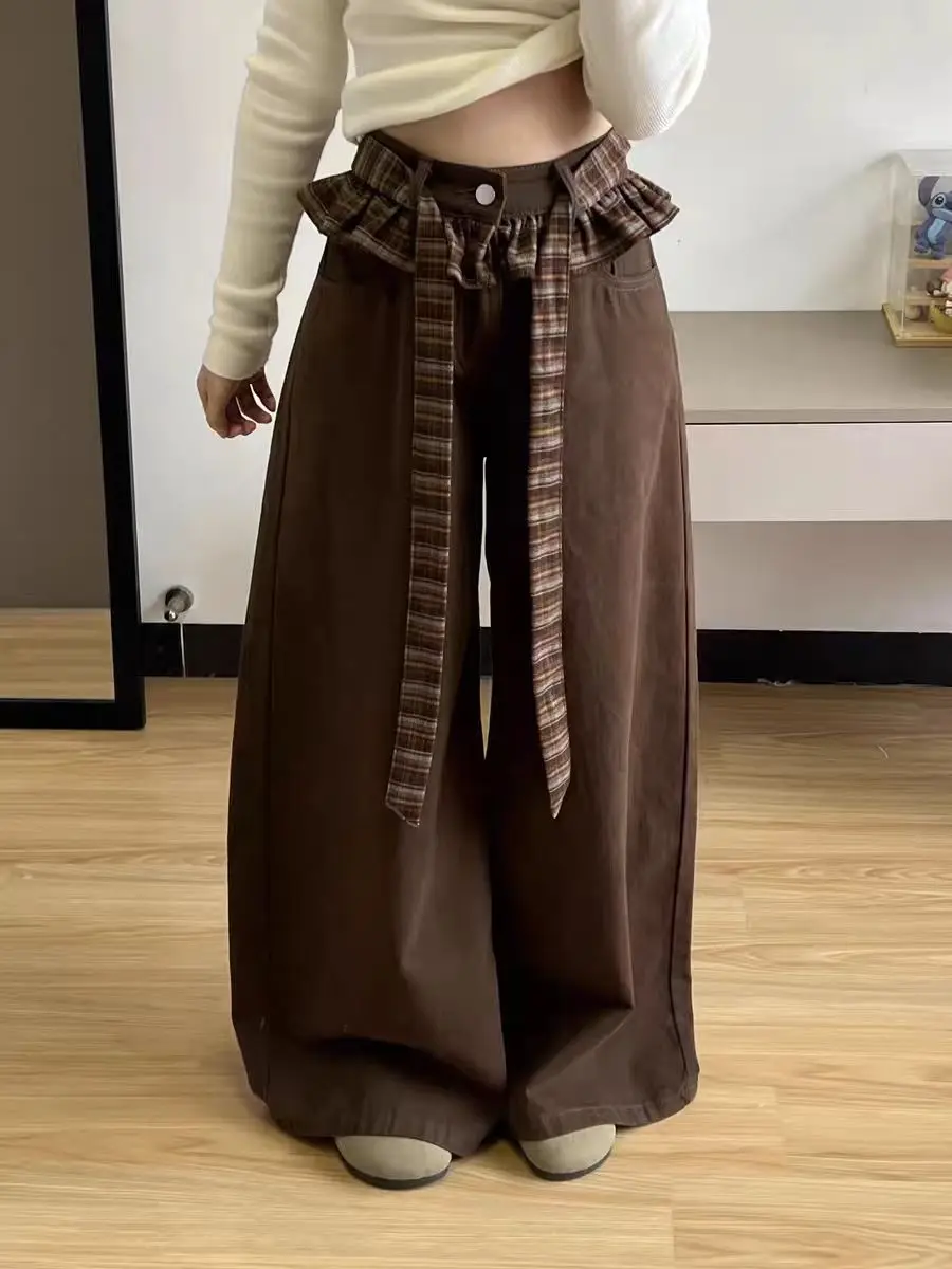 

Женские коричневые повседневные джинсы Майяра, мешковатые карго Y2K, американская уличная одежда в стиле Харадзюку, винтажная широкая одежда 90-х годов