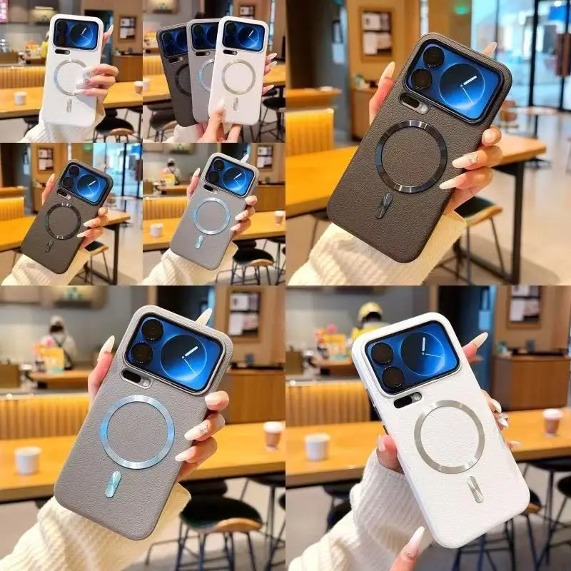 New Premium Leather Magnetic Attraction Matte Case For Xiaomi 17 ProMax Mi 15 17 Ultra Metal Camera Lens Shockproof Back Cover ﻿