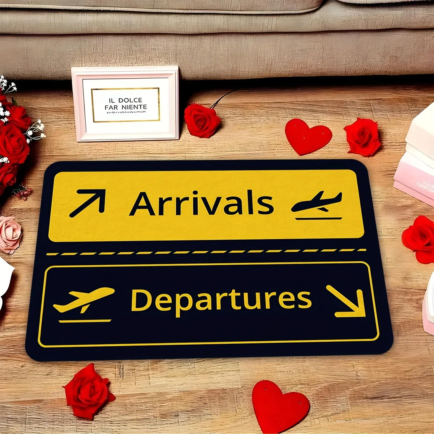 Airport Runway Doormat Plane Takeoff Rug, Soft Flannel Non-Slip Washable Door Carpet for Aviation Theme Home Decor