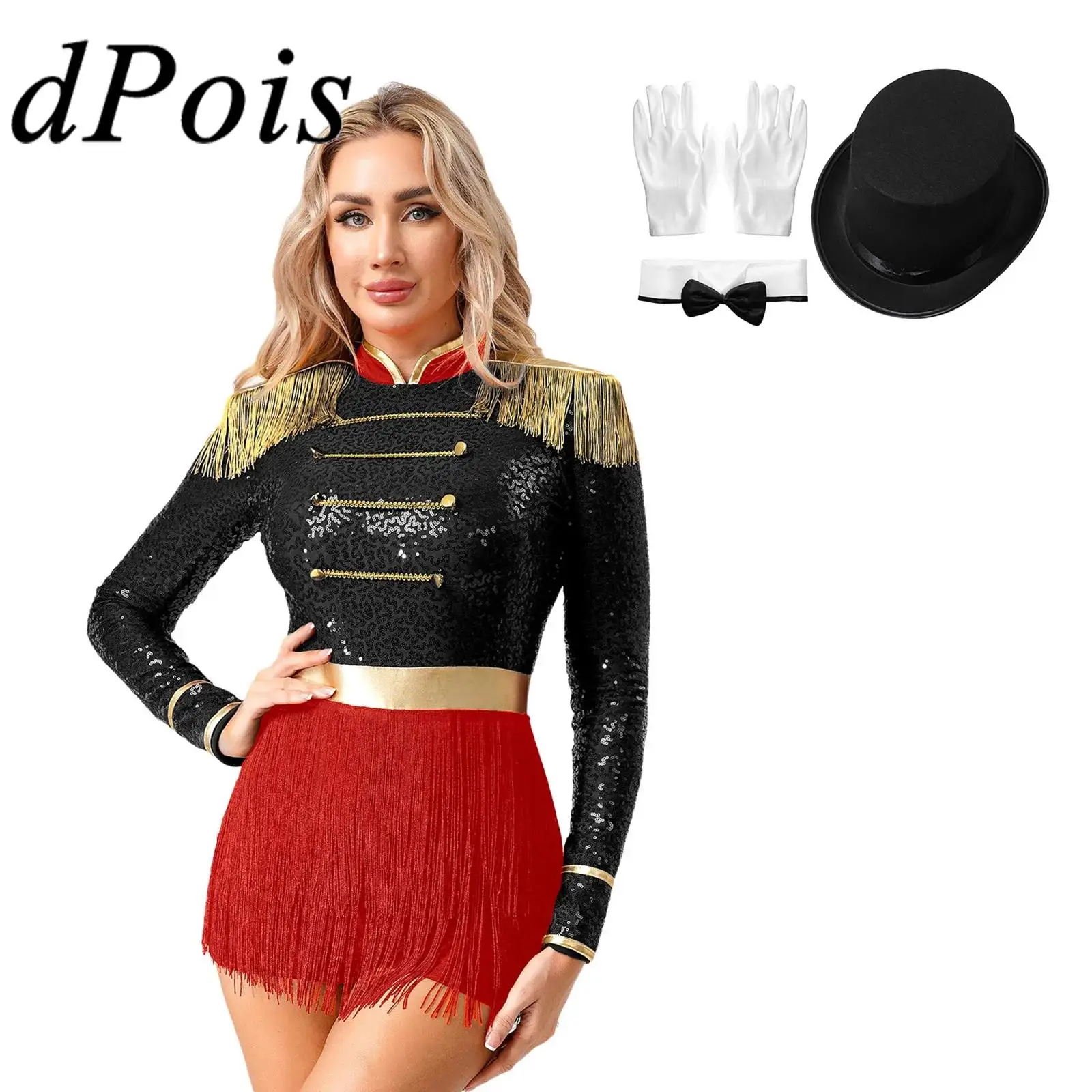 

Women Showman Majorette Circus Ringmaster Costume Magician Bodysuit Unitard Halloween Carnival Lion Tamer Cosplay Costumes