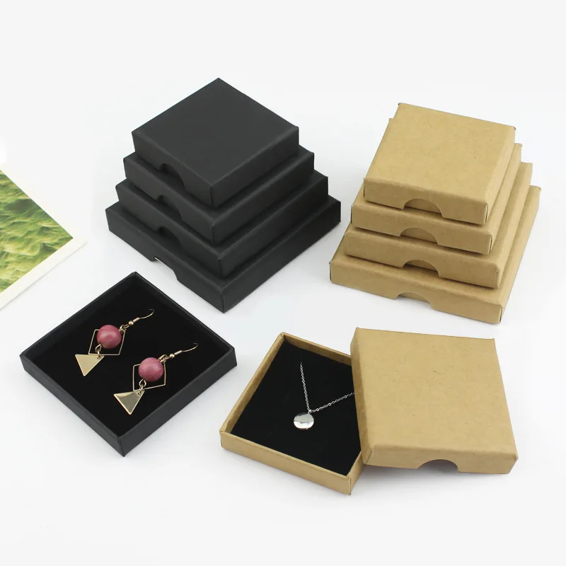 

100pcs Black and Brown Kraft Paper Ring Earring Bracelet Bangle Pendant Necklace Box Jewellery Organizer Gift Box