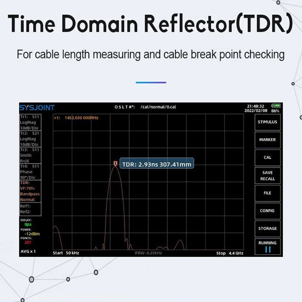 SV4401A VNA Tester 100DB Dynamische 50KHz-4.4GHz Network Antenna Analyzer MF/LF/HF/VHF/UHF 7inch LCD Screen