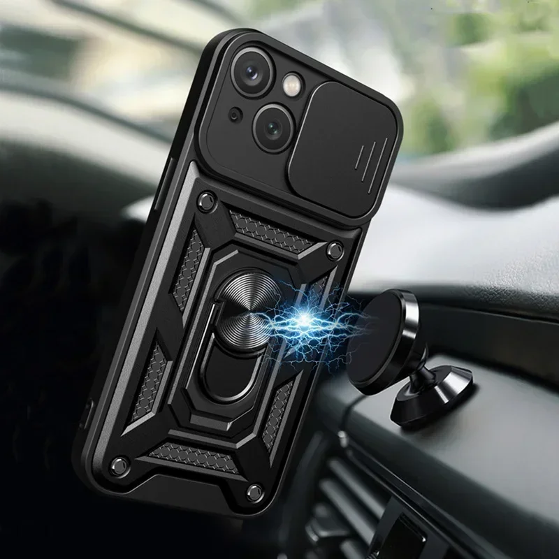 Cases For iPhone 17 16 16e 15 14 13 12 11 Pro Max Plus Mini XR 8 Plus SE Shockproof Armor Slide Camera Lens Protection Cover
