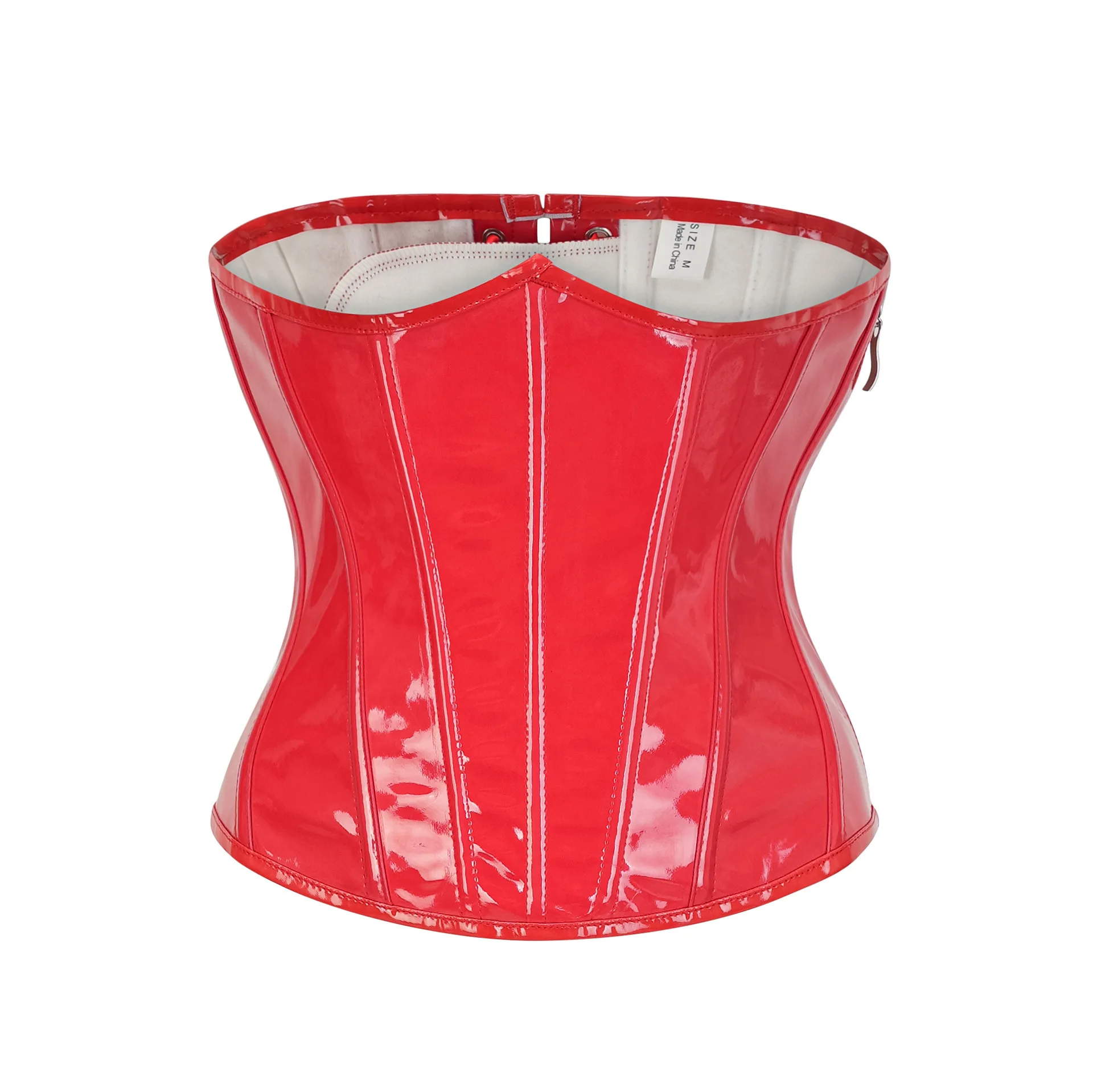 Steampunk Red PU Leather Side Zipper Corset Women Black Gothic Waist Trainer Bustiers Bodyshaper Sexy PVC Lingerie Underbust Top