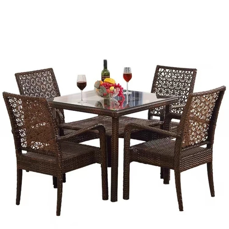 

Rattan outdoor leisure tables and chairs, indoor balcony, courtyard, terrace dining table, tea house, milk tea shop imitation