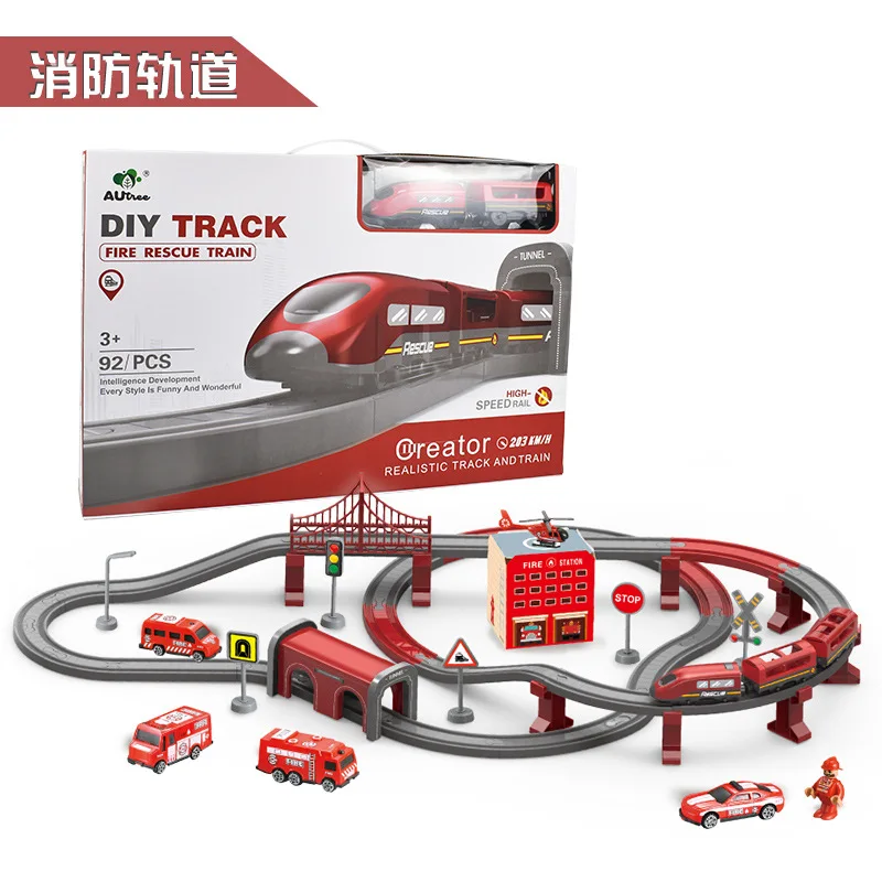 New 66-92pcs 1set Rail Car Children'S Puzzle Diy Toy Multi Functional Rail Magnetic Train Theme Set