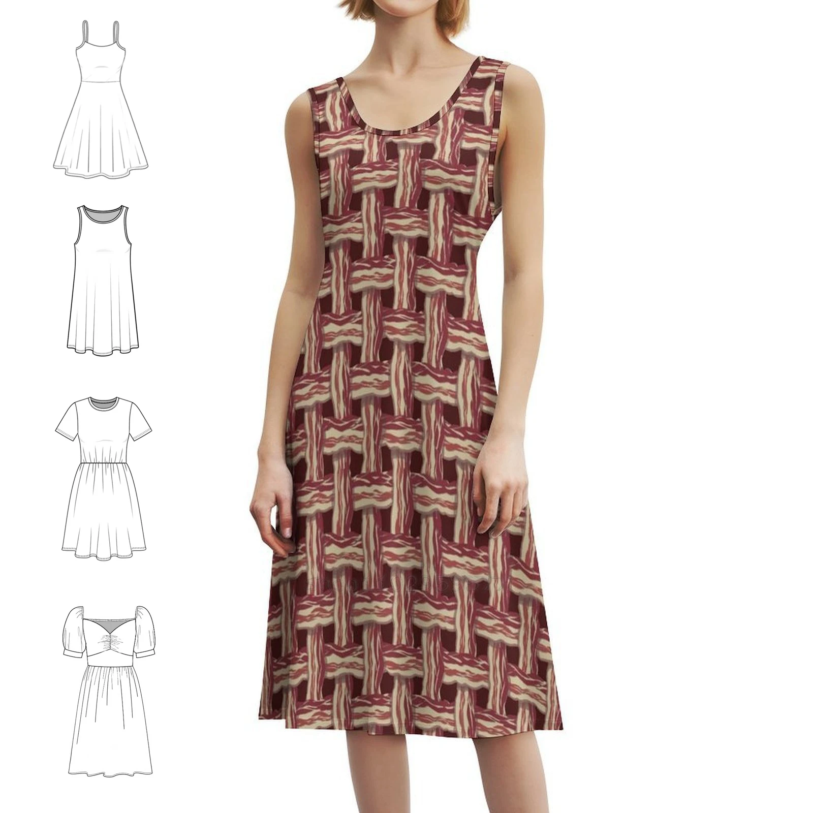 

Винтажное богемное платье с вафельным беконом и пышными рукавами или варианты без рукавов для женщин, платье с вафельным беконом, тканый бекон с беконом