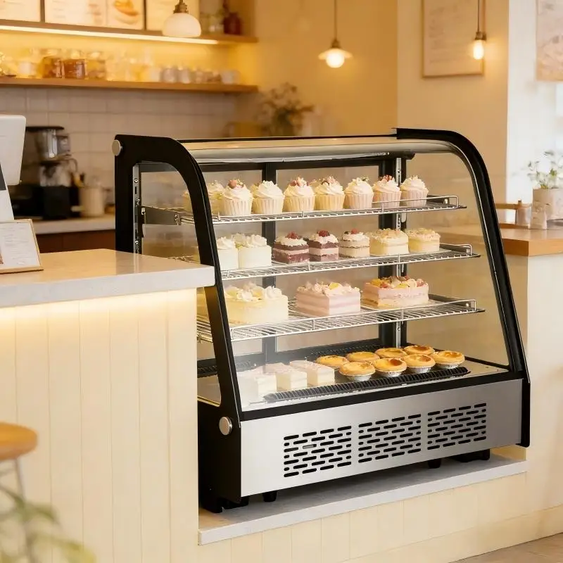 710x568x822mm BJD-168 Commercial Cake Display Refrigerator Fan Cooling R600a 2 Shelf LED Bakery Cafe Supermarket Display Case