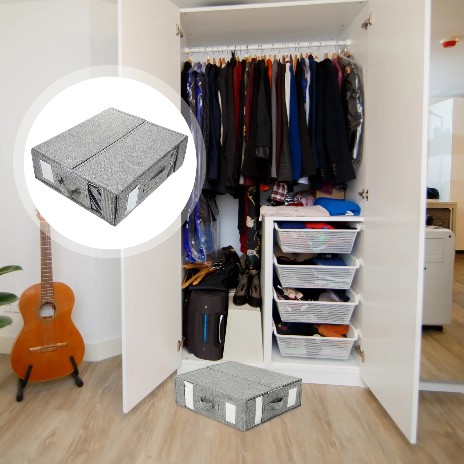 

Bed Sheet Organizer Foldable Linen Storage Box Clear Window Zipper Closure Blanket Storage Container For Closet Dorm