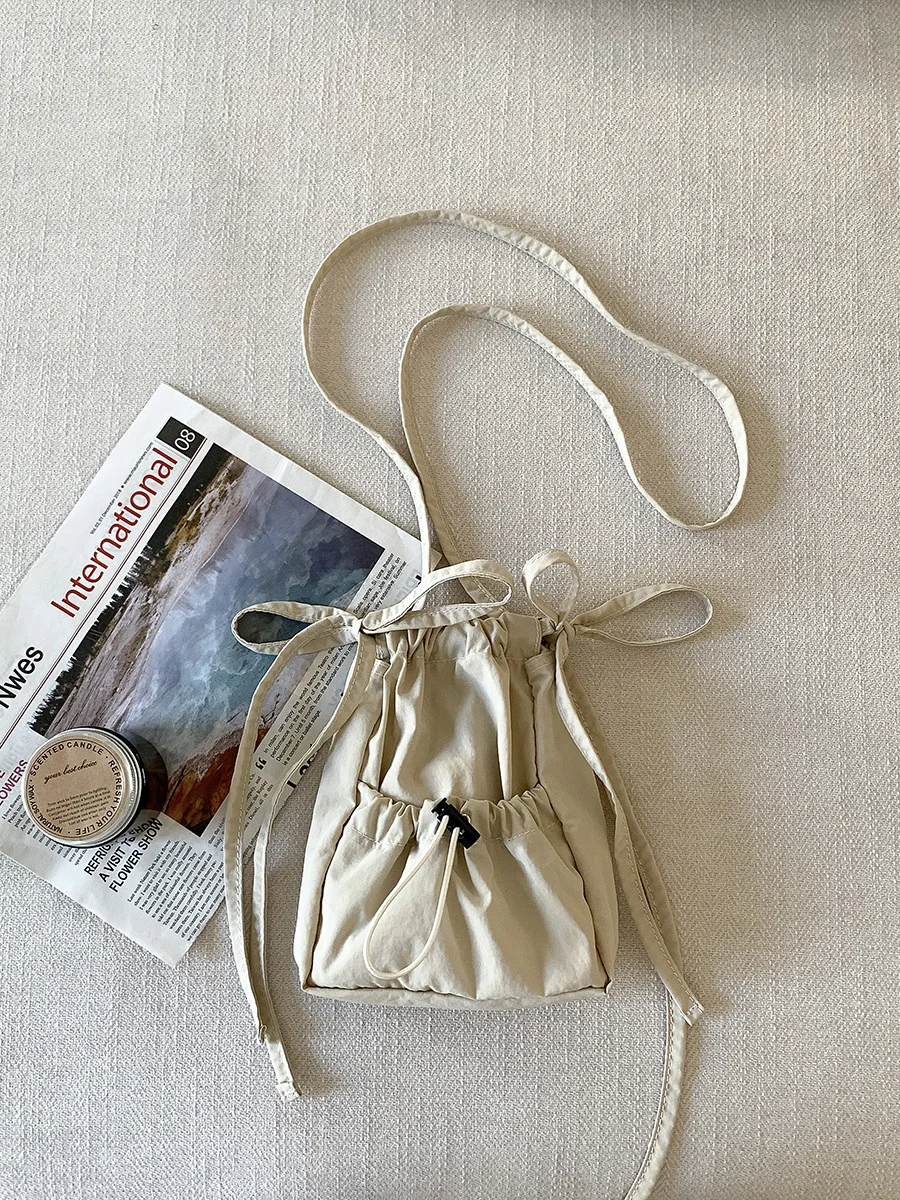 WUXIRapidly-Petit sac carré en nylon avec cordon de serrage pour femme, sac à bandoulière, sac à bandoulière plissé, nouveau, 2024