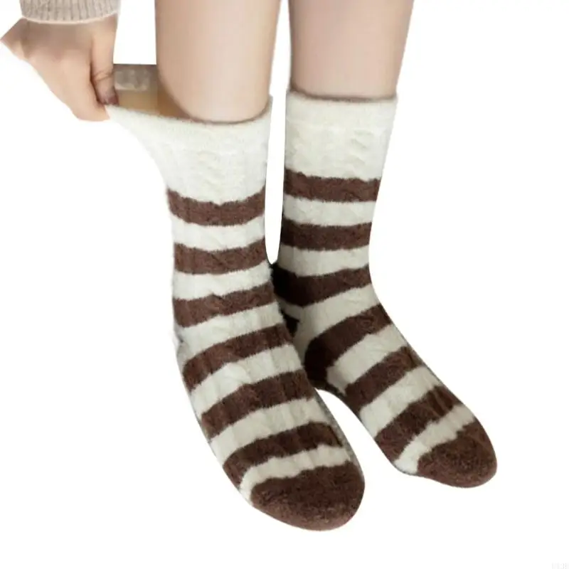 U13E Womens Striped Fuzzy Plush Floor Slipp