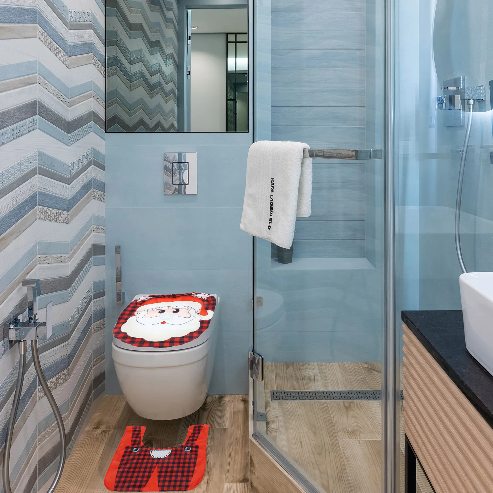 

1 set Cover Pads Xmas Toilet Rug Set Washable Non Slip Christmas Bathroom Mat For Oval Toilet Seat Compatible Floor Rug Decor