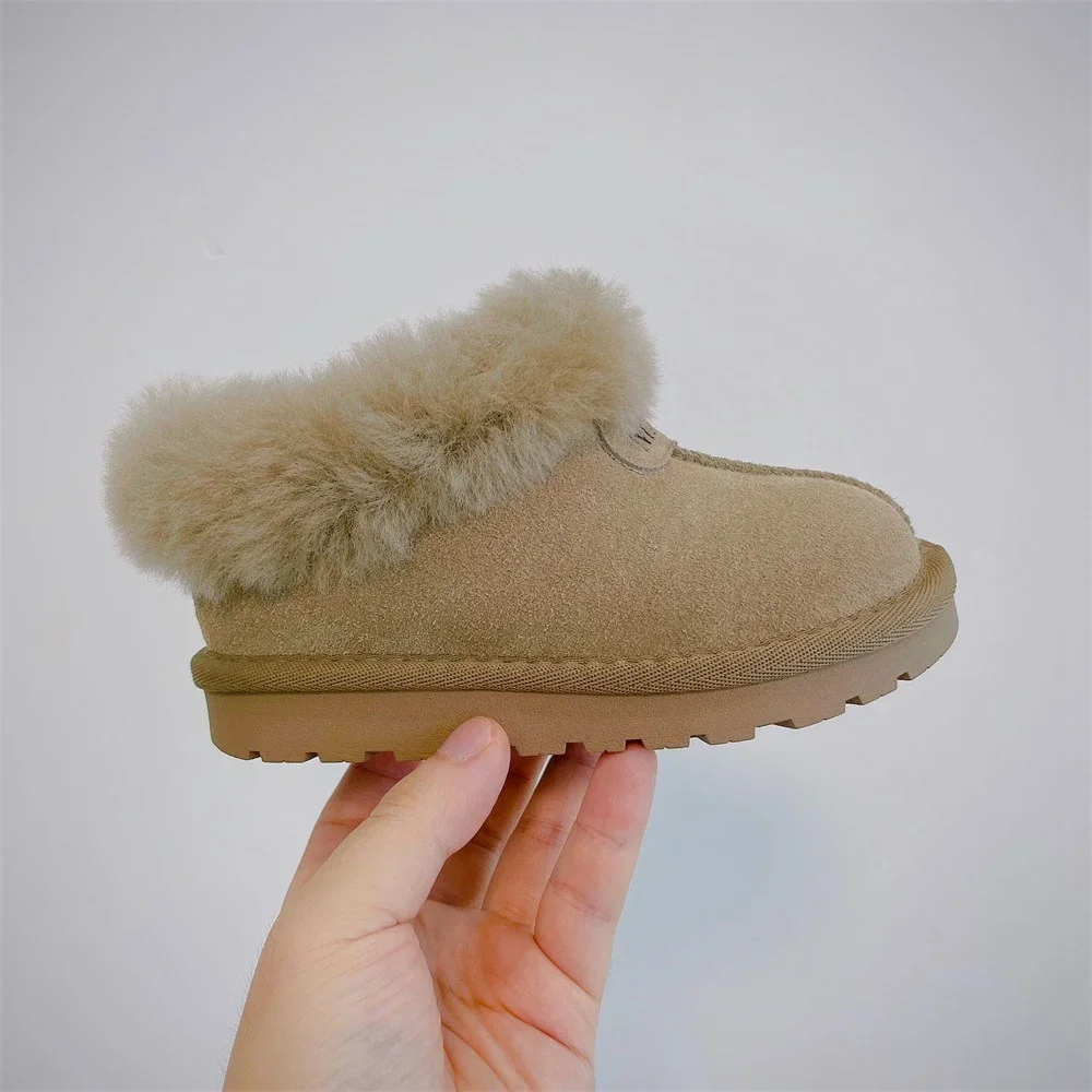 Botas para chico, botas térmicas de invierno para nieve, zapatos cálidos de felpa para niños y niñas, mini botas grandes de algodón cálidas de piel de oveja para bebé